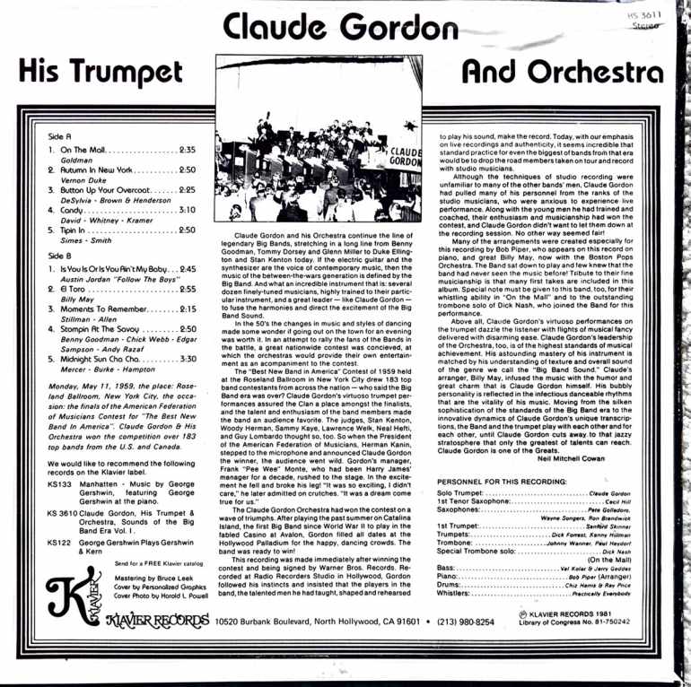 Claude Gordon, His Trumpet, and His Orchestra - Back - Volume 2