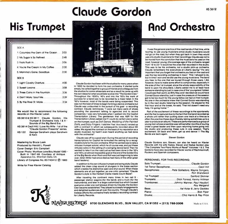 Claude Gordon, His Trumpet and Orchestra - Back - Volume 3