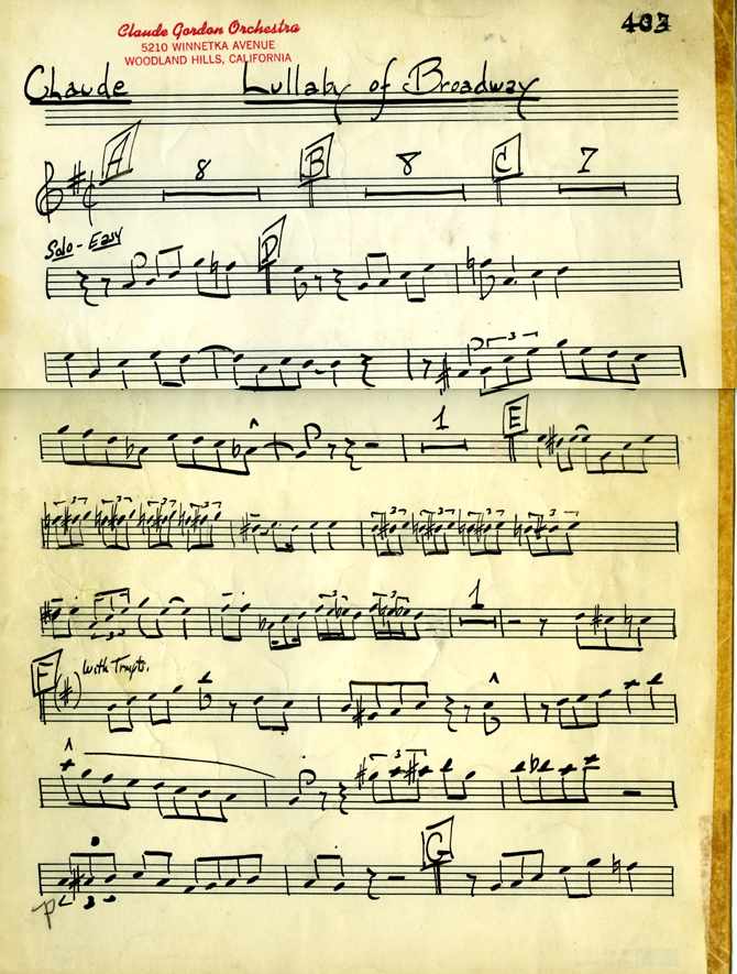 Claude Gordon solo Lullaby of Broadway arranged by Billy May - Page 1